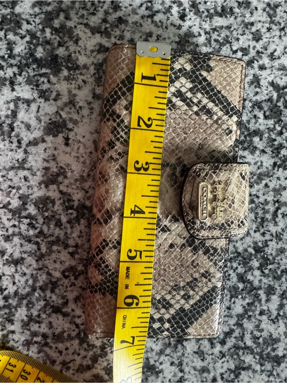Coach Python Print Tan & Black Snakeskin-Print 7x4 Wallet